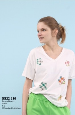 T-SHIRT COL V FLEUR	LASER € 39,99